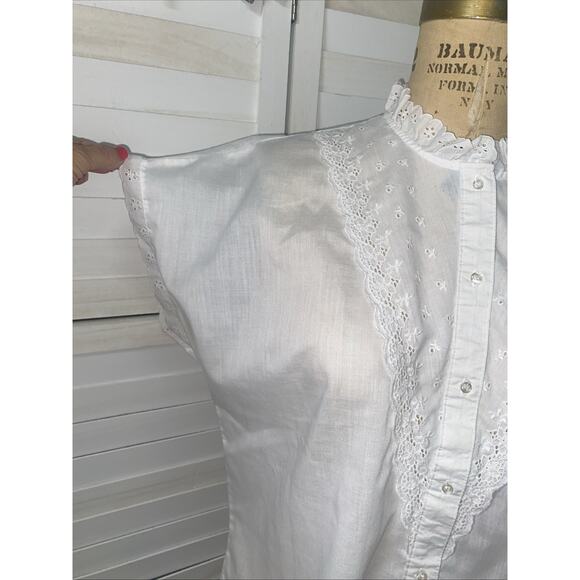 Vintage Blouse Sz Large White Eyelet Lace LADY ARROW 70s 80s COTTAGE Button Down - Picture 7 of 7